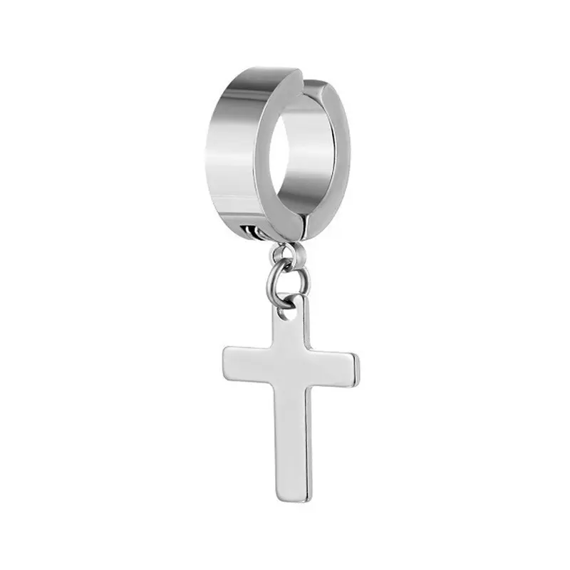 Unisex Simple Cross Clip Earrings - Titanium Steel Hypoallergenic Earrings Set, Cross-Shaped Pendant, No Ear Holes, Male & Female Daily Elegant Costume Jewelry, Choking Hazard Small Parts Warning