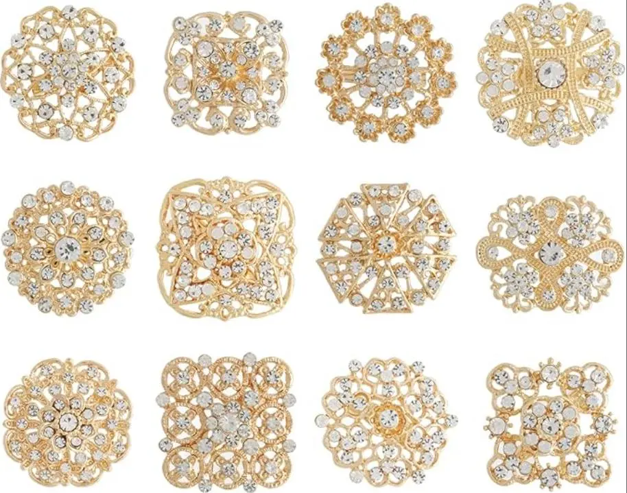 12 PCS Ladies Flower Bouquet Brooch, Ladies Wedding Brooch, Rhinestone Craft Flower Brooch Pin, Ladies Birthday Gift, Suitable for Wedding Party Party Ball