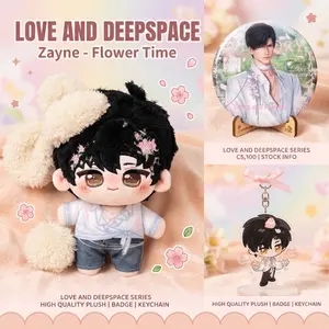 3pcs, Love and Deepspace Anime Plush Doll + Badge + Keychain, Collectible Stuffed Character Figure, Premium Soft Toy - Keychain Bag Car Charm, Desk Shelf Room Decor, Birthday Christmas Valentine Party Gift for Anime Fans Teens