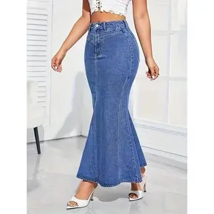 Women'S Chic High-Waist Stretch Denim Mermaid Skirt - Versatile  Fashionable, Fishtail Design With Pockets, Machine Washable, Perfect For Spring/Summer/Fall
