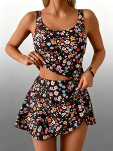 Tankini Swimsuit for Women Tummy Control Two Piece Bathing Suit High Waisted Tank Top with Swim Skirt Swimdress #Spring Glow Up