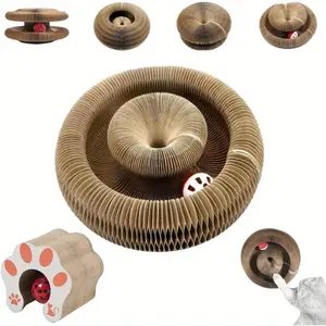 Magic Cat Scratcher Pad Vertical Scratcher with Round Ball Track, Recyclable Hardboard, Foldable Accordion Toy, Interactive Pet Gift for Valentine's Day
