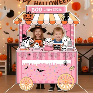 Halloween Small Boo Studio Props Frame Kit, Giant Cute Ghost Background for Selfies, Candy Shop, Indoor Outdoor Party Decorations
