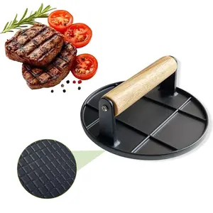 Lightweight Bacon Press for Griddle - Smash Burger Press - Grill Press with Ergonomic Wooden Handle - Meat Press for Flat Top Grill