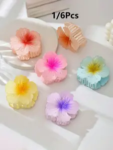 Blossom Design Hair Clips Set, & Blue Block, Layered Petal Texture, Secure Tooth Clip, Elegant All-Season Accessory