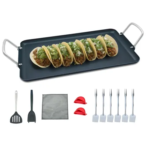 SmartCook Double-Burner Comal & Griddle Pan for Stove Top - Grill Pan with Utensils Set, Perfect para Torillas