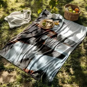 1 piece Modern concrete architecture design by the sea themed flannel blanket - Modern-style flannel blanket, suitable for sofas and beds, all-season use, super soft and comfortable, digital printing, 100% polyester material, machine washable