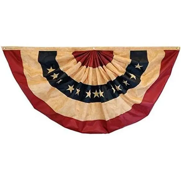Vintage USA Bunting Vintage Pleated Embroidered Flag 4ft x 2ft - Home Decor, Festivities, Events Durable Fade Resistant Outdoor Display for House Yard Porch Wall Patriotic Decor