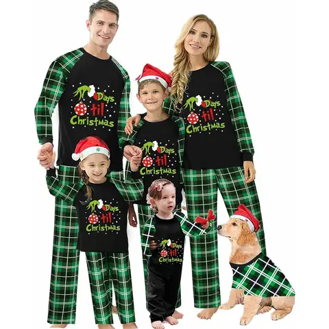 FOCUSNORM Two Piece Christmas Green Monster Family Matching Pajamas Sets Christmas Pjs Sleepwear Outfits For Christmas Holiday Xmas Party