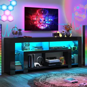 82" Modern High Gloss LED TV Stand for 95 Inch TV, Entertainment Center with LED Lights and Storage, TV Console Cabinet for Living Room, Black/White