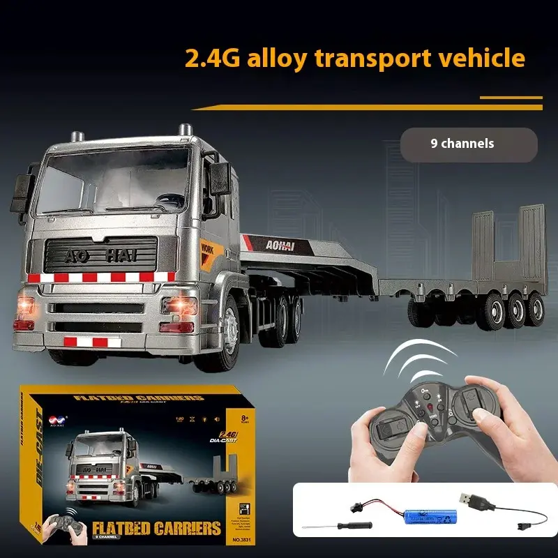 1:18 RC Semi Truck with Container, 9-Channel Kids RC Semi Truck Toy, RC Dump Truck Van Truck with Lights and Music, Great Gift for kids
