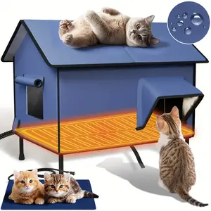 EVERBETTERUS Heated Outdoor Cat House Cat Houses and Condos, with Heating Pad,Heated Cat Houses for Cats,100% Waterproof, Elevated, Suitable for Outdoor Cats, Feral Cat