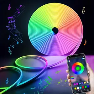 16.4FT DC24V RGB LED Neon Rope Lights with Remote/APP Control, Waterproof, Flexible, Multicolor, Modern Style for Bedroom, Room, Outdoors, Christmas Decor