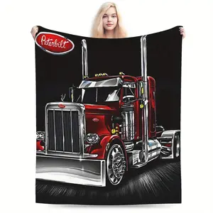 Peterbilt themed, creatively inspired, ultra-soft flannel blanket, a perfect holiday gift, warm and comfortable for both indoor and outdoor use. ideal decorative