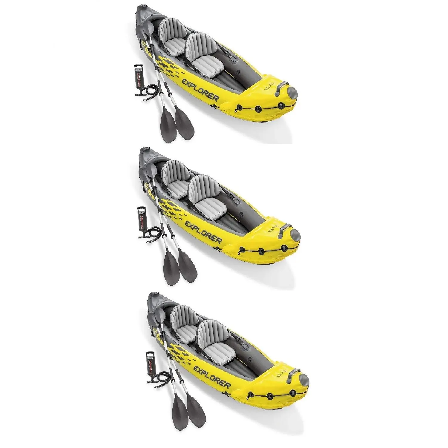 Intex Explorer K2 2 Person Inflatable Kayak Set and Air Pump, Yellow (3 Pack) Intex Explorer K2 2 Person Inflatable Kayak Set and Air Pump, Yellow (3 Pack)