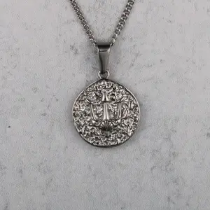 Silver Trident Coin Pendant Chain Necklace
