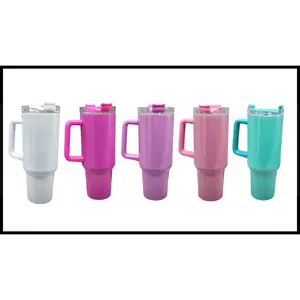 40 ounce Sublimation Ready- Shimmer Holographic Tumbler with Handle and Straw