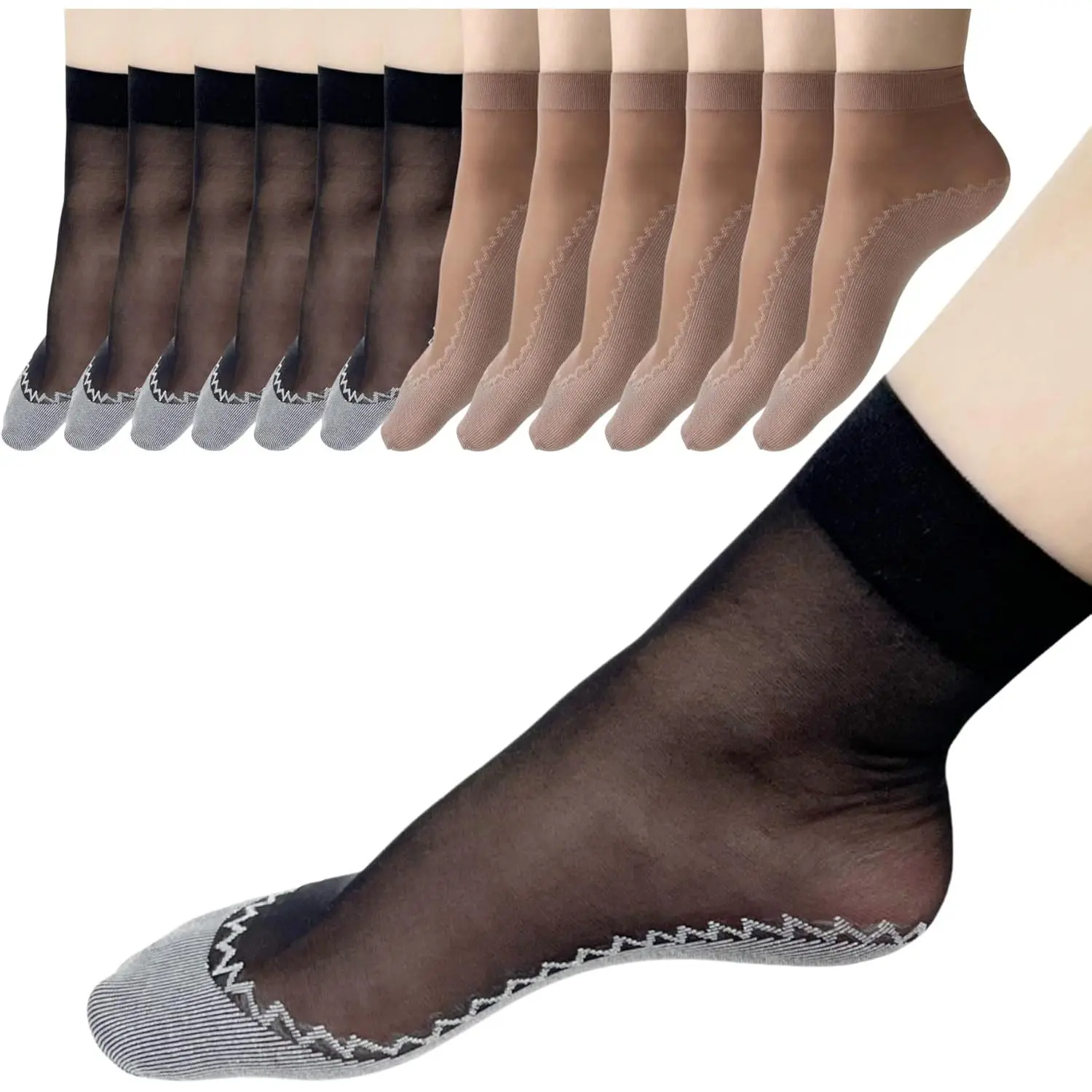 12 Pairs Nylon Socks for Women Sheer Ankle Socks w/Reinforced Bottom and  by JinhuanXuan SHOP