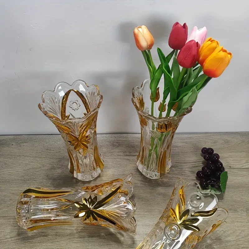 1pc Modern Glass Vase, Golden-plated Decorative Glass Vase, Suitable for Flowers And Dried Flowers, Suitable for Living Room, Dining Table, Bedroom, Balcony, Suitable for Christmas, Decorative Household Products
