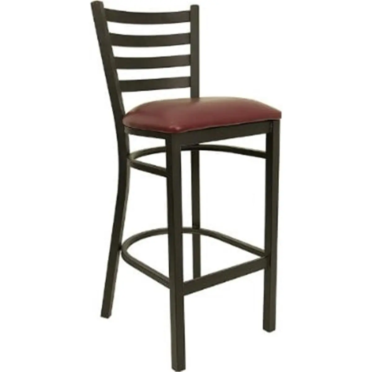 212 MAIN Black Ladder Back Metal Bar Stool - Burgundy Vinyl Seat, Metal Frame, Curved Support Bar, Heavy Duty, Welded Joints, Indoor Use, 75'' Thick Plywood Seat, Dining Chairs, Home Bar