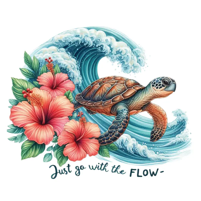 Just Go With The Flow Sea Turtle Direct To Film Print, DTF Print, Ready To Press Print For T-Shirts