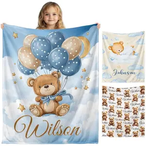 Eyesoul Personalized Baby Blanket with Name, Customized Animal Blankets for Boys & Girls, Super Soft Cozy Receiving Blankets for Toddlers, Gifts for Baby Shower Kids Newborn
