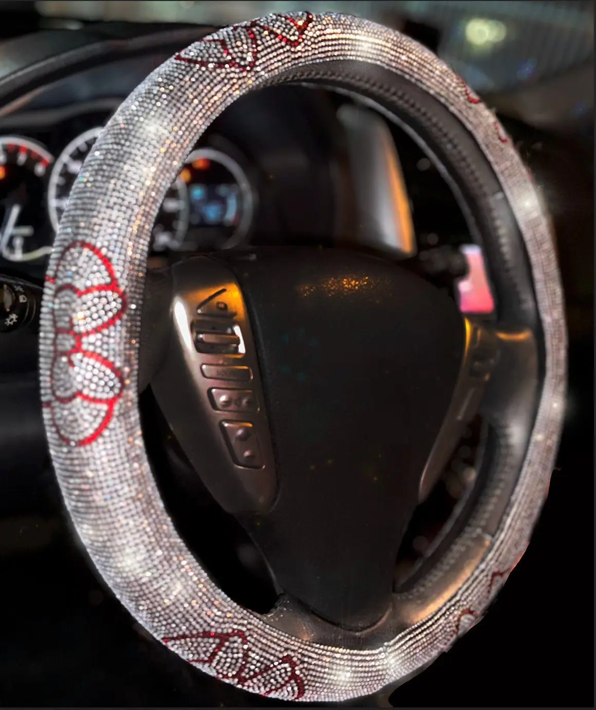 Bling Steering Wheel Cover with Sparkly Diamond Rhinestones, Gorgeous Accessory with Anti Slip Lining Ultra Bling Especially Shiny Mouse Diamond Universal (Silver)