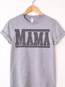 Bella Canvas Mama Checkered Graphic Tee Shirt Unisex Grey Pink Blue Purple Soft Cotton Top Shortsleeve Casual Womenswear