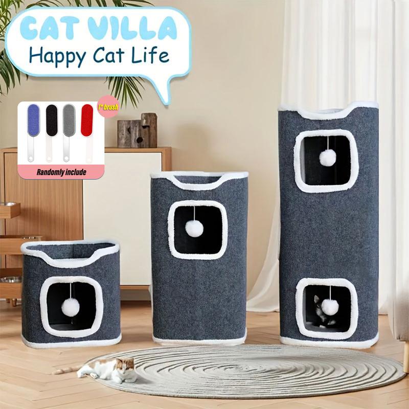 Foldable Multi-Level Cat Tree Tower For Indoor Cats, Scratch-Resistant Cat Furniture With Hanging Toy Ball, Soft Cozy Top Bed And Hideaway, 1/2/3 Tier, Ideal Holiday Gift For Cats