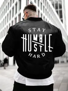 Men's Fashion Casual Phoenix Bomber Jacket Vintage Street Letter Print Unique Design Pocket Details A Must Have For Men This Fall Winter Menswear Coats Tops Long Sleeve Black Crewneck Tropical