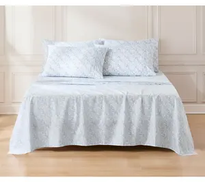 Lush Decor Bota nical Leaf and Floral Sheet Se t Blue 6Pc Quee
