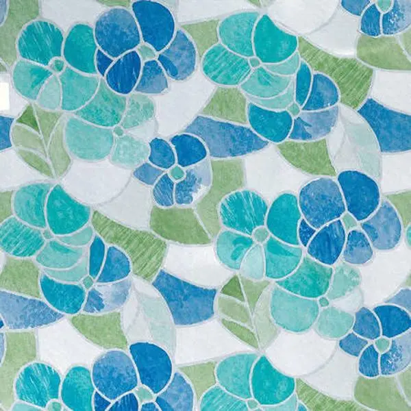 Floral Glass Light Window Stickers, 17x78 in. Self-Adhesive Decorative Film, Lisboa Blue
