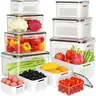 16-Piece Transparent Plastic Stackable Fruit Storage Containers Set (8 Boxes, 8 Removable Strainer Colanders) - Airtight Lidded Kitchen Gadgets, Meal Prep & Kids Fridge Organizer, 0.32L-2.7L Drainable Camping Home Essentials