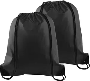 2 Pcs Drawstring Backpack Bags Sports Cinch Sack String Backpack Storage Bags for School Gym Traveling (Black)