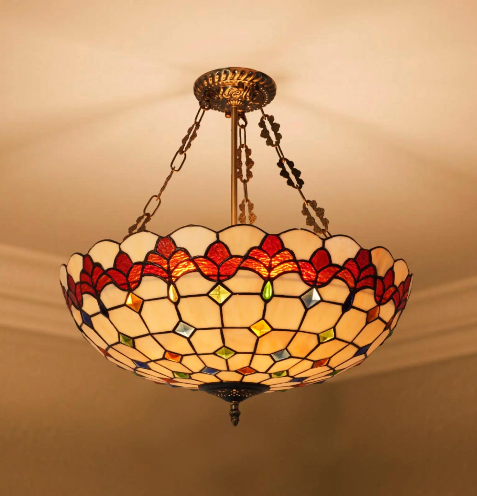 Colorful Tiffany Plastic 20" 5 Light Lace Flower Reverse Chandelier