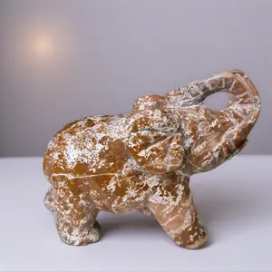 Ocean Jasper Lucky Trunk Elephant Handcrafted Stone Figurine for Home Decor and Lucky Charm 5 Inches Long 554 Grams crystal collector