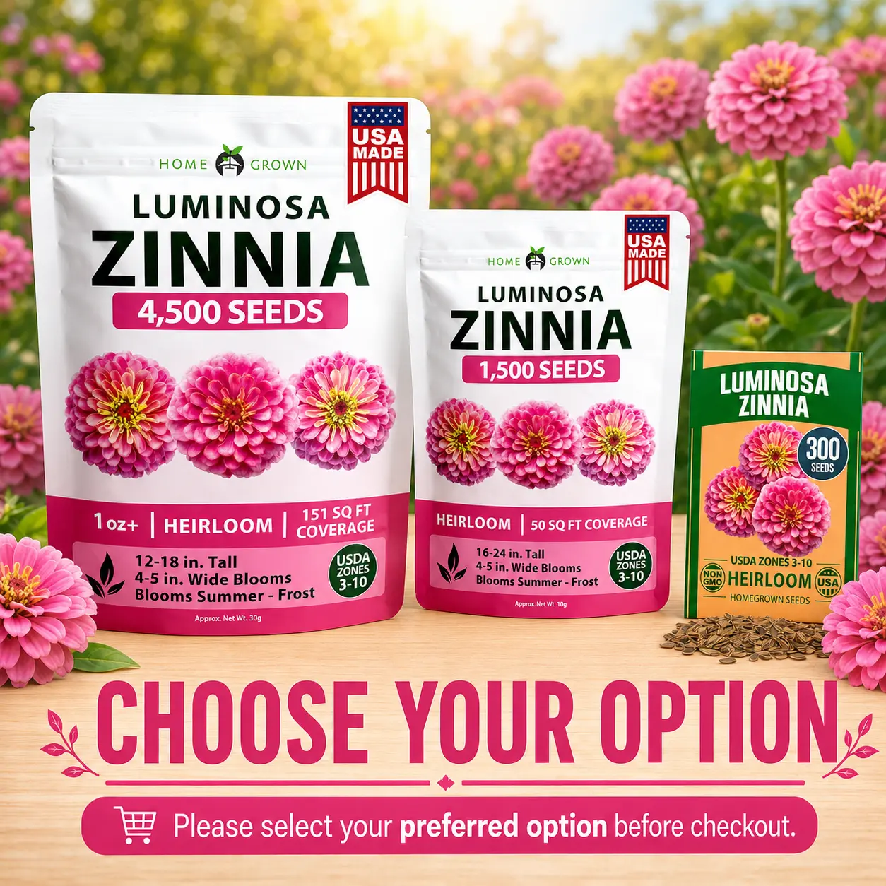Pink Luminosa Zinnia Seeds – Zinnia elegans Annual Flower Seeds for Outdoor Planting, Easy to Grow, Heat Tolerant Summer Flowers for Pollinator Garden Beds, Borders & Cut Flower Gardens