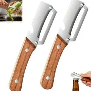 2PCS Multi-Functional Vegetable Peeler with Wooden Handle - Stainless Steel Blade for Fruits & Vegetables