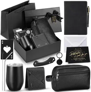 Fathers Day Gift 13 Pcs Birthday Gifts for Men Thank You Gift Baskets 12 oz Stainless Steel Tumbler Leather Toiletry Bag