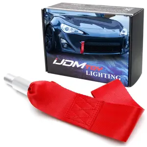 iJDMTOY Racing Style Tow Hook Mount Sports Red Poly Towing Strap For Subaru BRZ, Scion FR-S, Toyota 86 Front/Rear Bumper Towing Holes