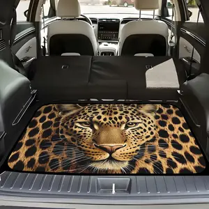 Leopard print car trunk mat, SUV trunk mat, rear seat pet dog car seat cover, durable trunk cover, car accessories, easy to install and clean, leopard print fabric close-up design, stylish and practical