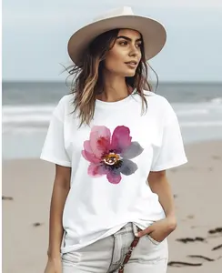 Maroon Watercolor Flower T-Shirt, Wildflower Floral Shirt, Floral Graphic Tee, Botanical Print Shirt, Women's Gift