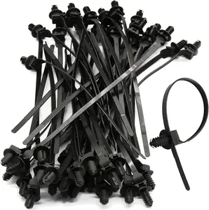 50 Pack  Zip Ties, 8 Inch Nylon Push Mount Self Locking  Ties for Indoor Wire Tying-Black