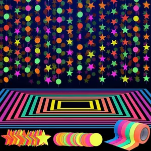 127ft Glow Neon Party Supplies Set, 6 Colors UV Blacklight Reactive Tape, Neon Paper Garlands Circle Dots Stars  Decorations for Birthday Wedding Glow Party Decorations
