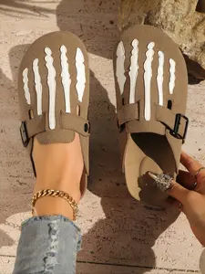 Vintage Large Size Open Toe Bone Birkinstyle Shoes, Spring & Fall New Unique Mango Head Low Top Fashion Slip-On Lazy Slippers, Walking Shoes, Rubber