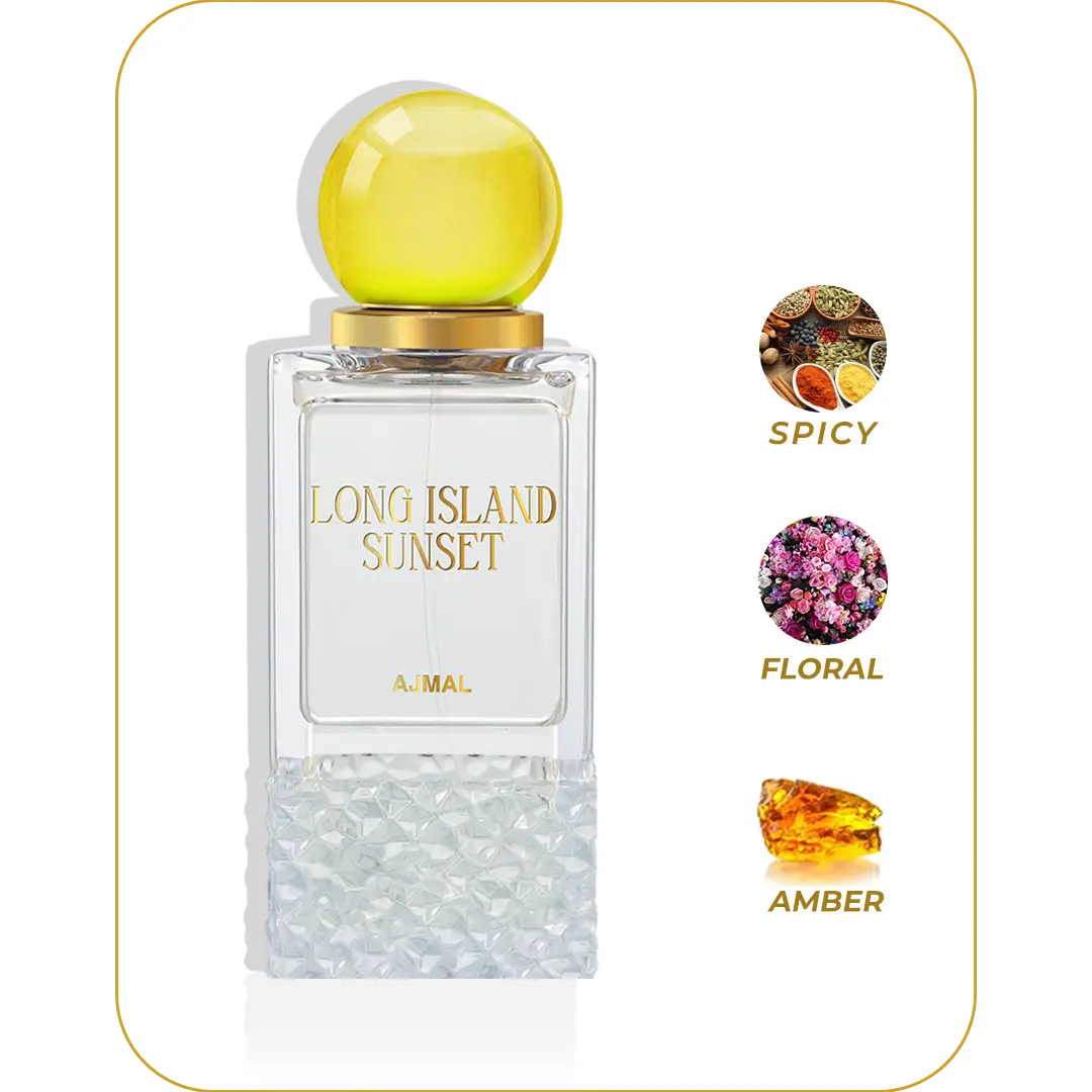 Ajmal Long Island Sunset Perfume - Spicy Floral Amber Scent for Women and Men + Free Vial