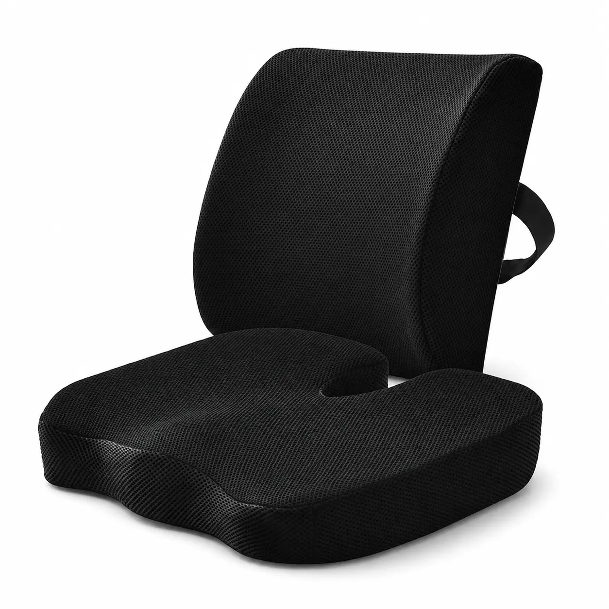 2-Piece Memory Foam Lumbar Support & Seat Cushion Set - Ergonomic Orthopedic Chair Pad for Lower Back, Coccyx & Sciatica Pain Relief (Black Mesh)