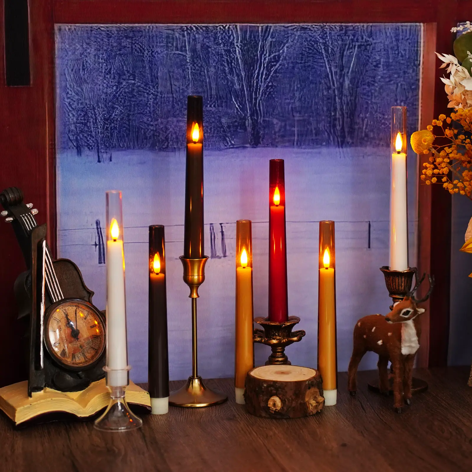 6PC Upgraded Flameless Taper Candles with Remote,Acrylic Battery Operated Candles with CandleSticks,Ambient Night Lamp,christmas decorations,Halloween