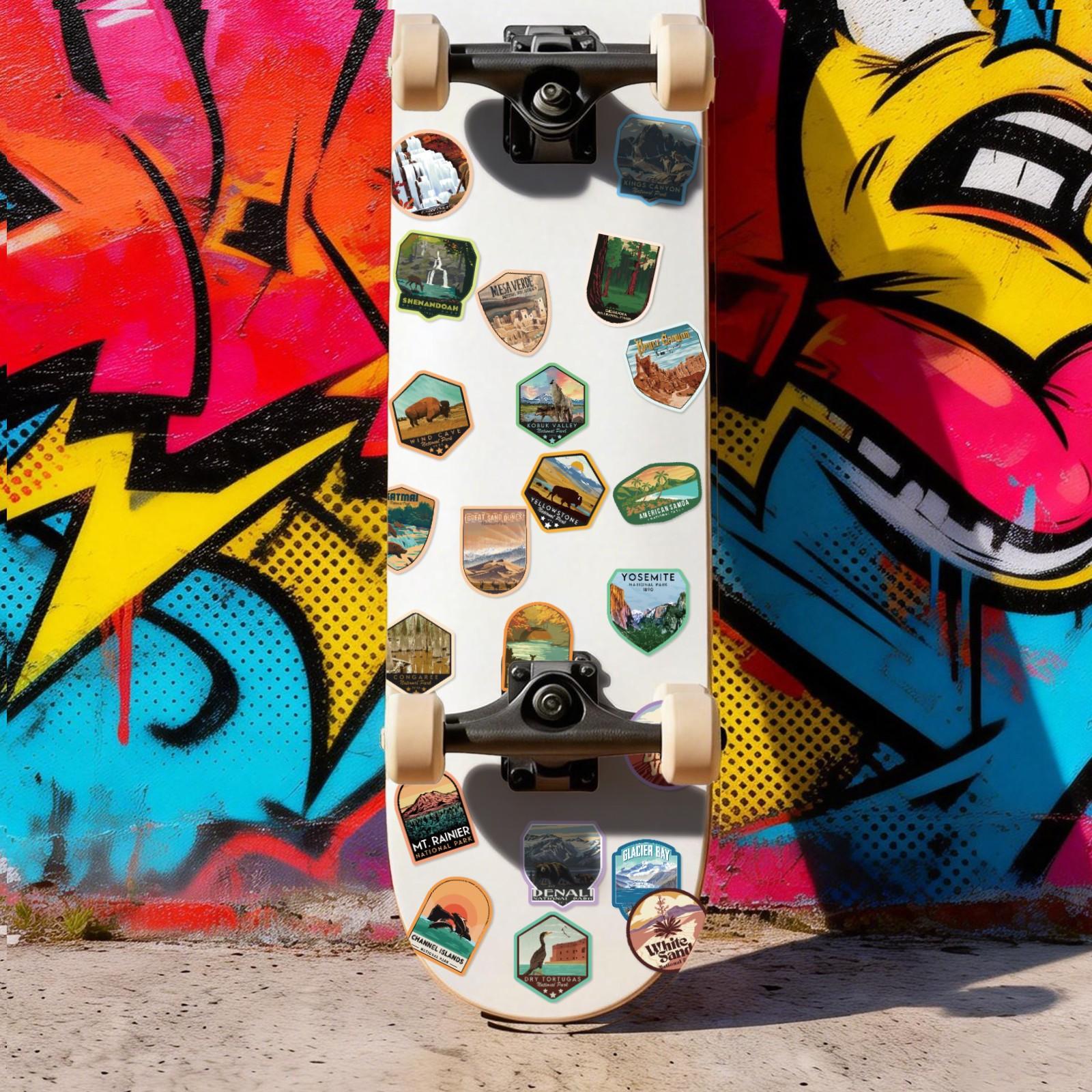 63Pcs National Park Stickers,Outdoor Nature Camping Hiking Inspired Waterproof Vinyl Decals for Water Bottles Laptop Car,Travel Adventure Parks Stickers