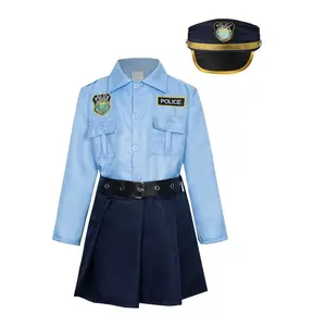 Girls' Long Sleeve Police Uniform Set with Hat Belt Badge, Skin-Friendly Breathable Fabric, Role Play Costume for Halloween Party Birthday Gift